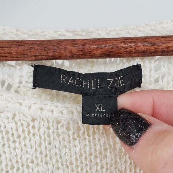 Rachel Zoe Womens Karla Open Cream Lace Knit Stretchy Cotton Blend Sweater| XL - Picture 4 of 12